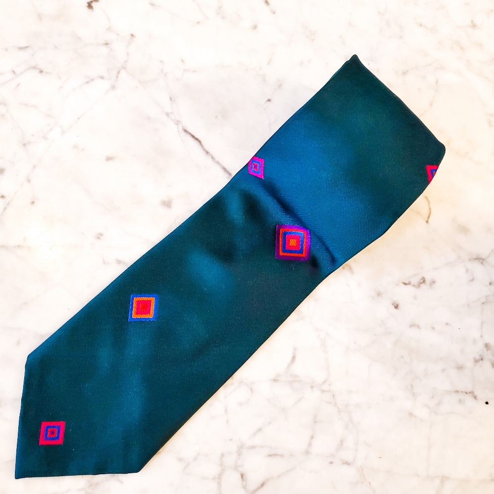 Teal Tie with Colorful Tiles